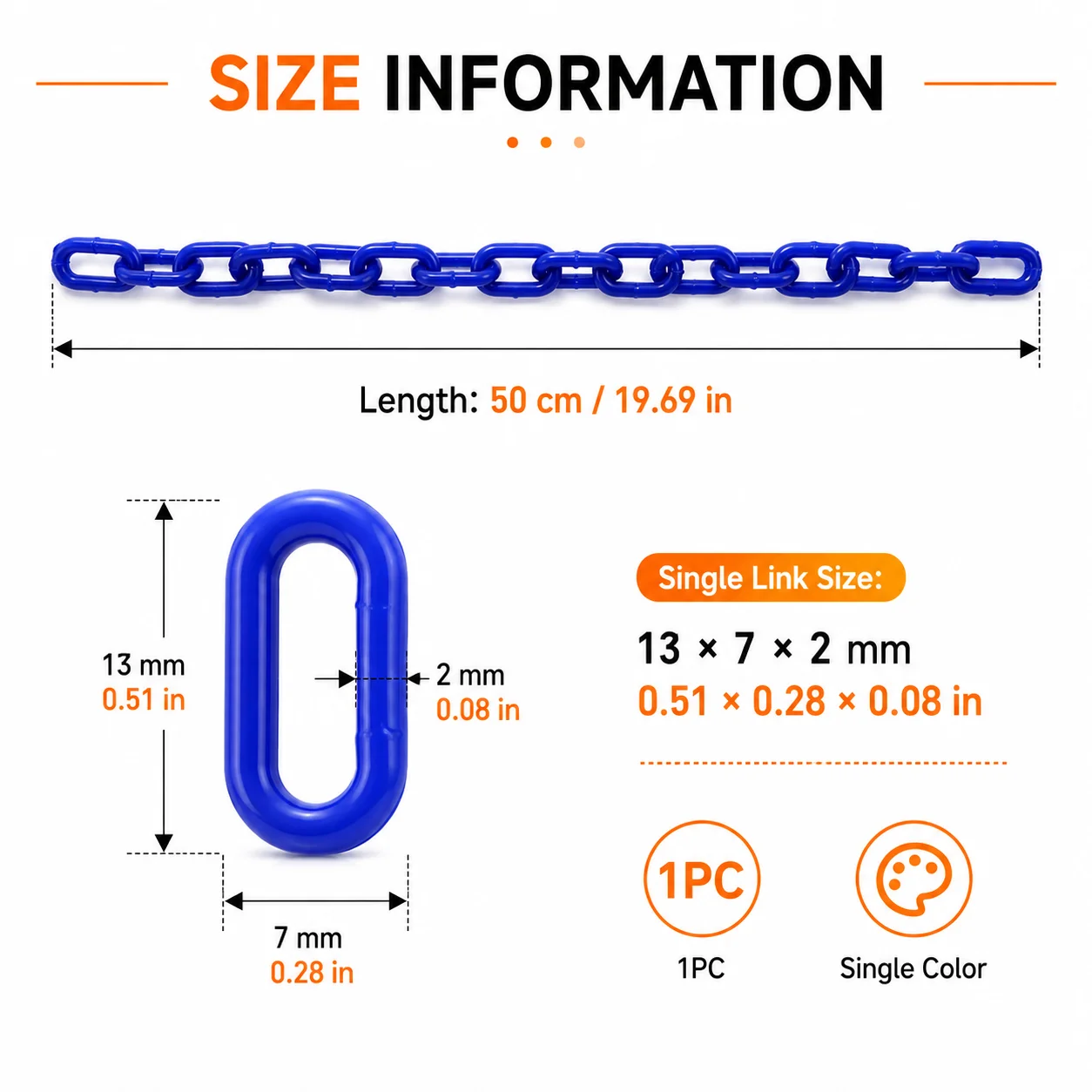 1Pc/6Pcs/12Pcs 50cm Colorful Acrylic Decorative Chain 12 Colors for DIY Clothing Pants Bag Strap Garment Decoration