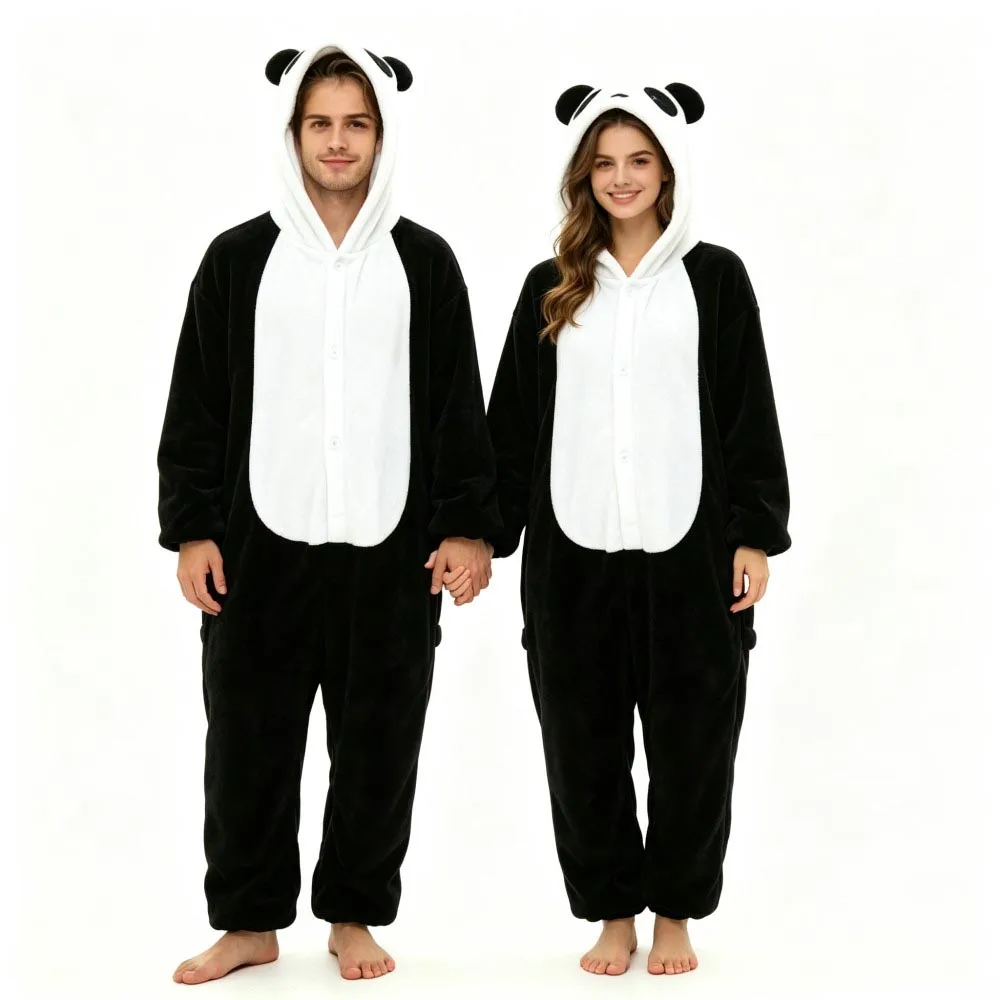 Adult Panda Overalls Kigurumi Pajamas Funny Party Cosplay Costume Plush Winter Soft Warm Men Onesie Black White Pyjamas Clothing