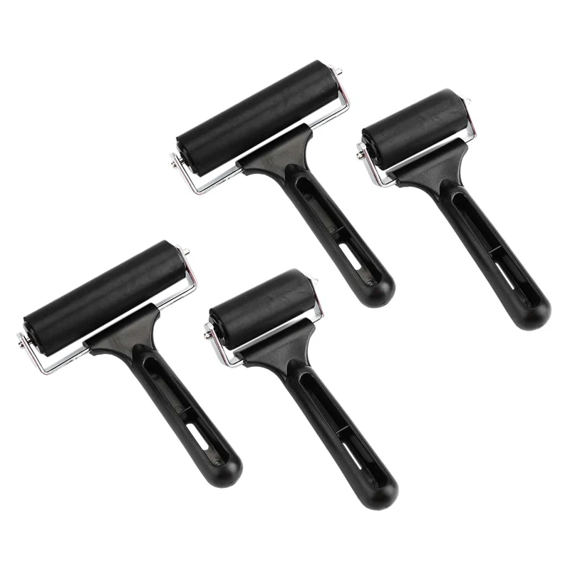 4 Pcs Brayer Roller Black Rubber Roller For Printmaking Wallpapers Stamping Gluing Application - 3-7/8 & 2-3/8 Inches