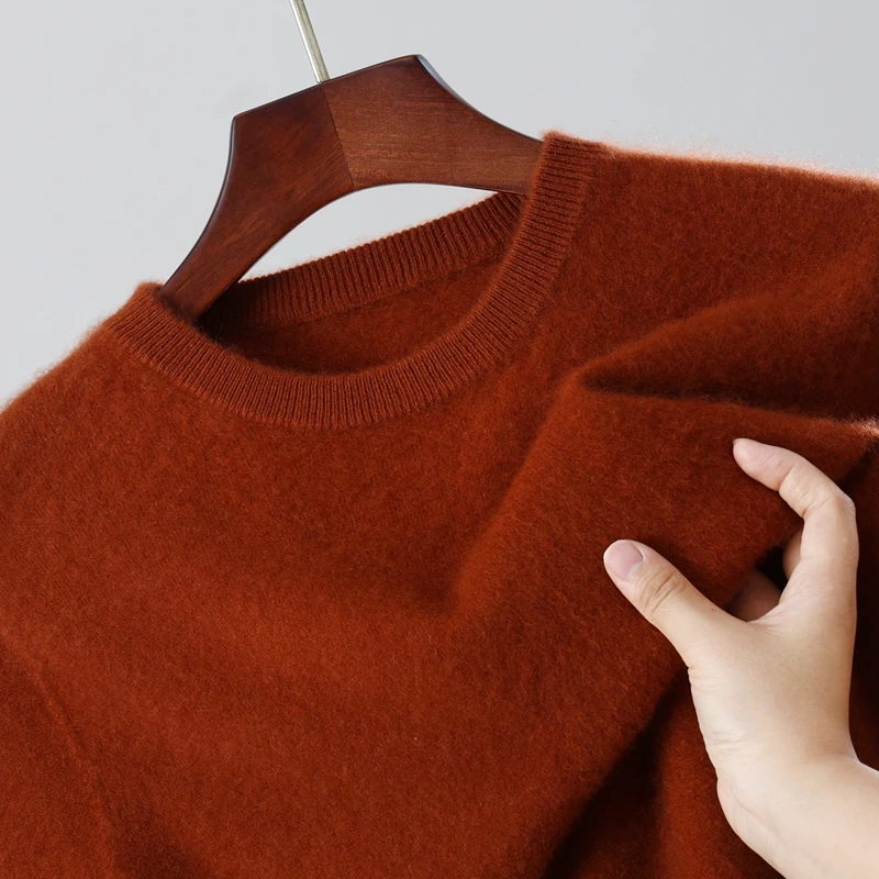 MVLYFLRT Мужской вязаный пуловер из 100% мериносовой шерсти с круглым вырезом и длинными рукавами, теплый