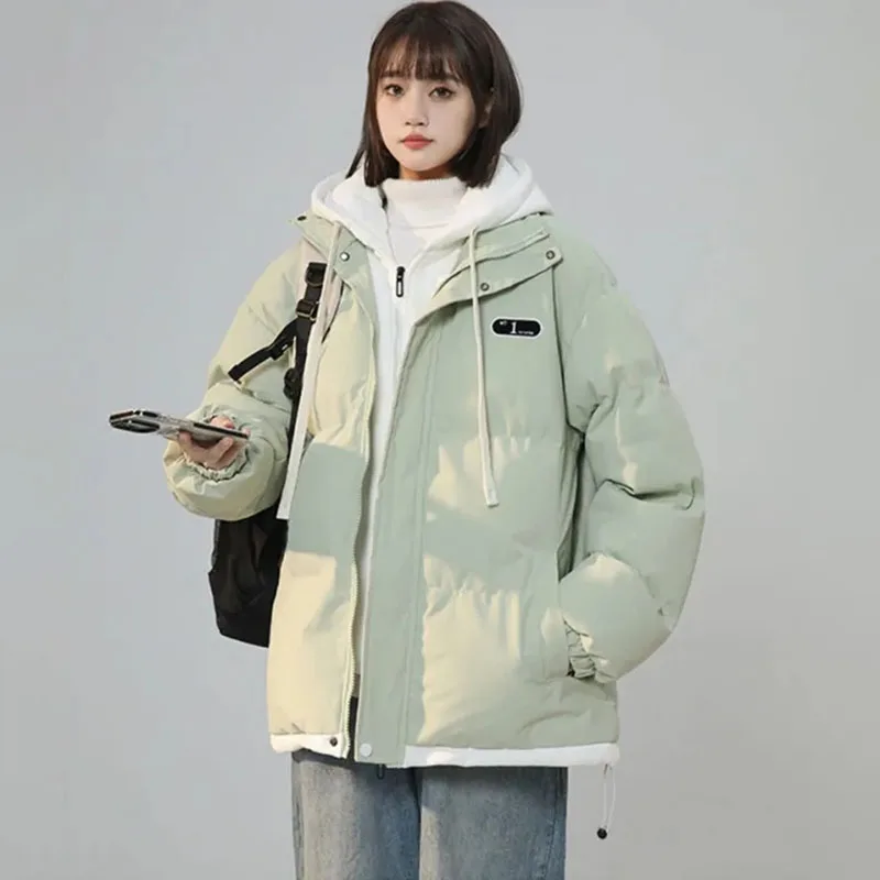

Women's Faux down Cotton Jacket Quilted Winter Warm Hooded Two-Piece Parker Outerwear for Female Students Cotton Clothes