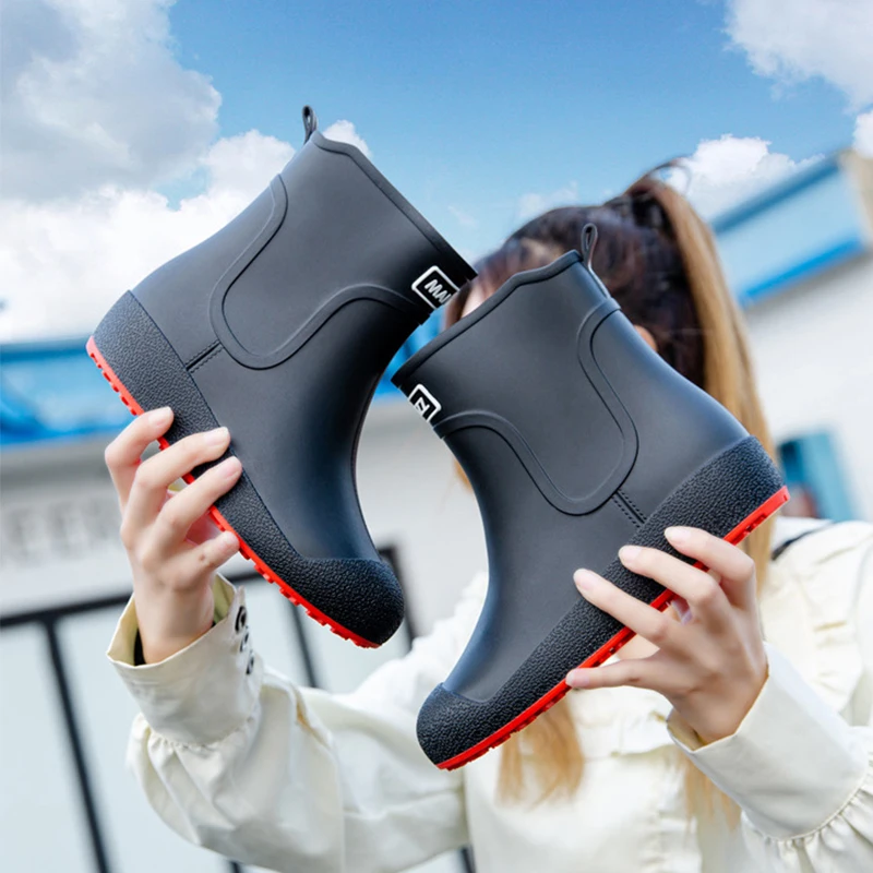 

Летние резиновые сапоги до середины икры для мужчин и женщин, зимние теплые резиновые сапоги, непромокаемая и противоскользящая непромокаемая обувь без шнуровки, всесезонная обувь