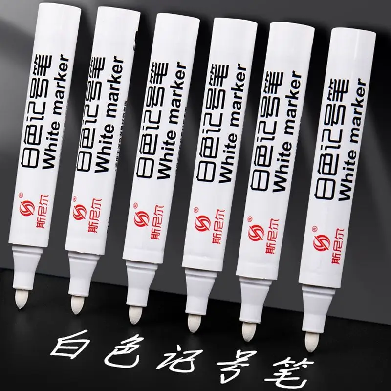 20pcs Oily White Marker Pen Quick Drying Big Head Construction Site Carpentry 2.0mm Use For Carton, Metal, Plastic Woodworking