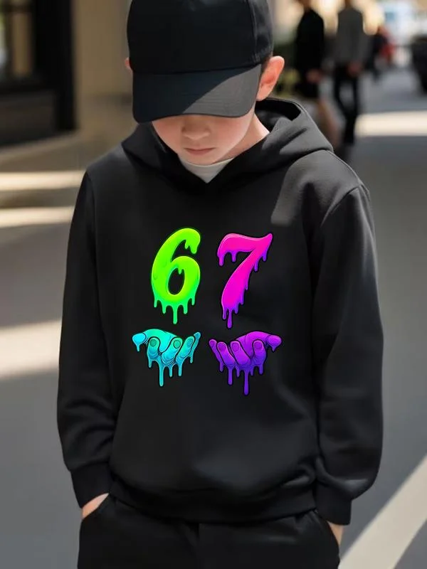 Navidad para niños # 67 Sudadera con capucha de tela suave con estampado de dibujos animados, Six Seven, sudadera informal ajustada de manga larga para primavera y otoño, vacaciones