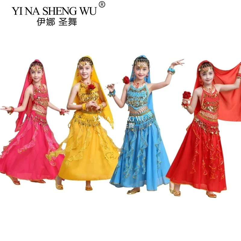 Bollywood Oosterse Buikdanskostuums Set voor Meisjes Kinderen 2/6 stks Sari Indiase Jurk Professionele Danspraktijkkleding