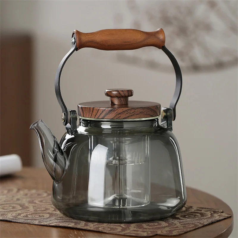 1000ML Embossed High Borosilicate Glass Teapot With Tea Strainer Infuser Flower Puer Kungfu Tea Set Kettle Lifting Beam Tea Pot