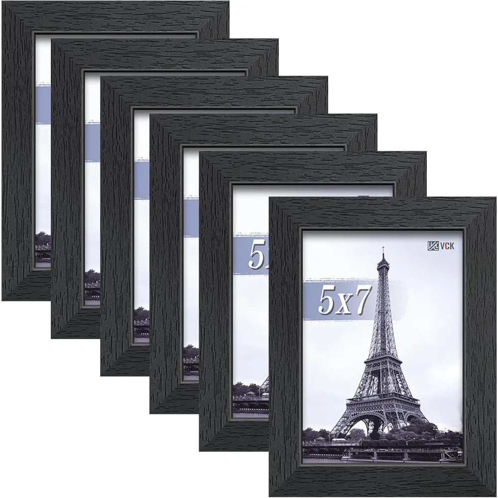 

Black Wood Picture Frame Set Wide Border 5x7 Multi Display Tabletop Wall