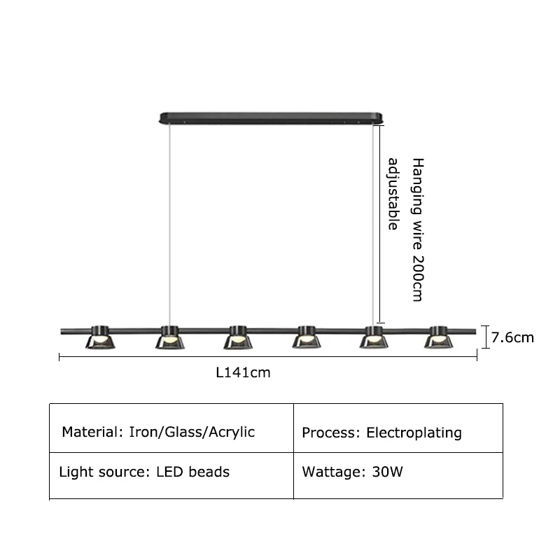 Minimalistyczna długa lampa wisząca na stole Restauracja Jadalnia Sufit Chanlidelier Czarna szklana lampa wisząca Oprawa wisząca