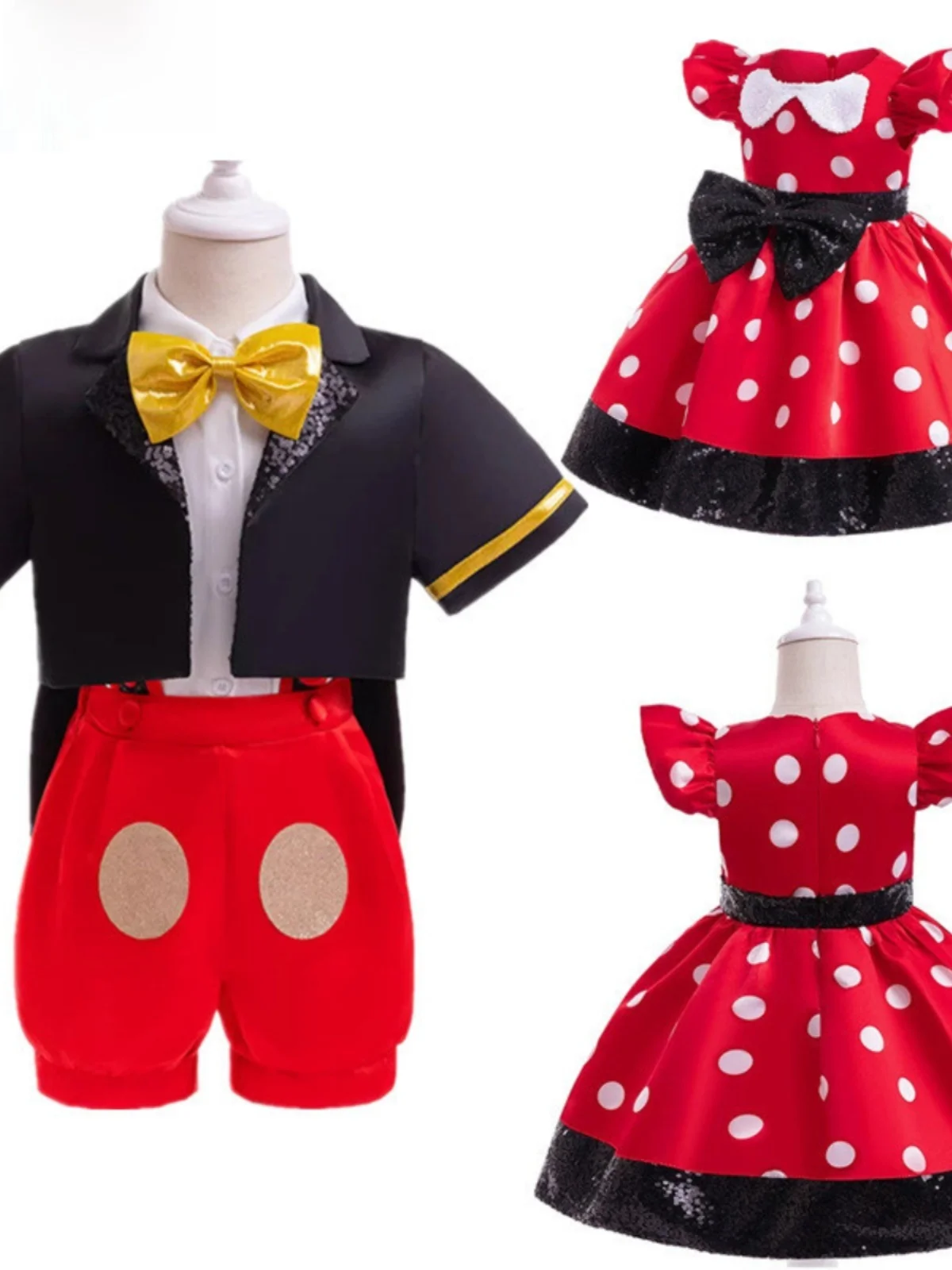 

Halloween Cosplay Mickey Minnie Boys Girls Children's Overalls Set Party Costume Birthday Dress Three-piece Set Polyester