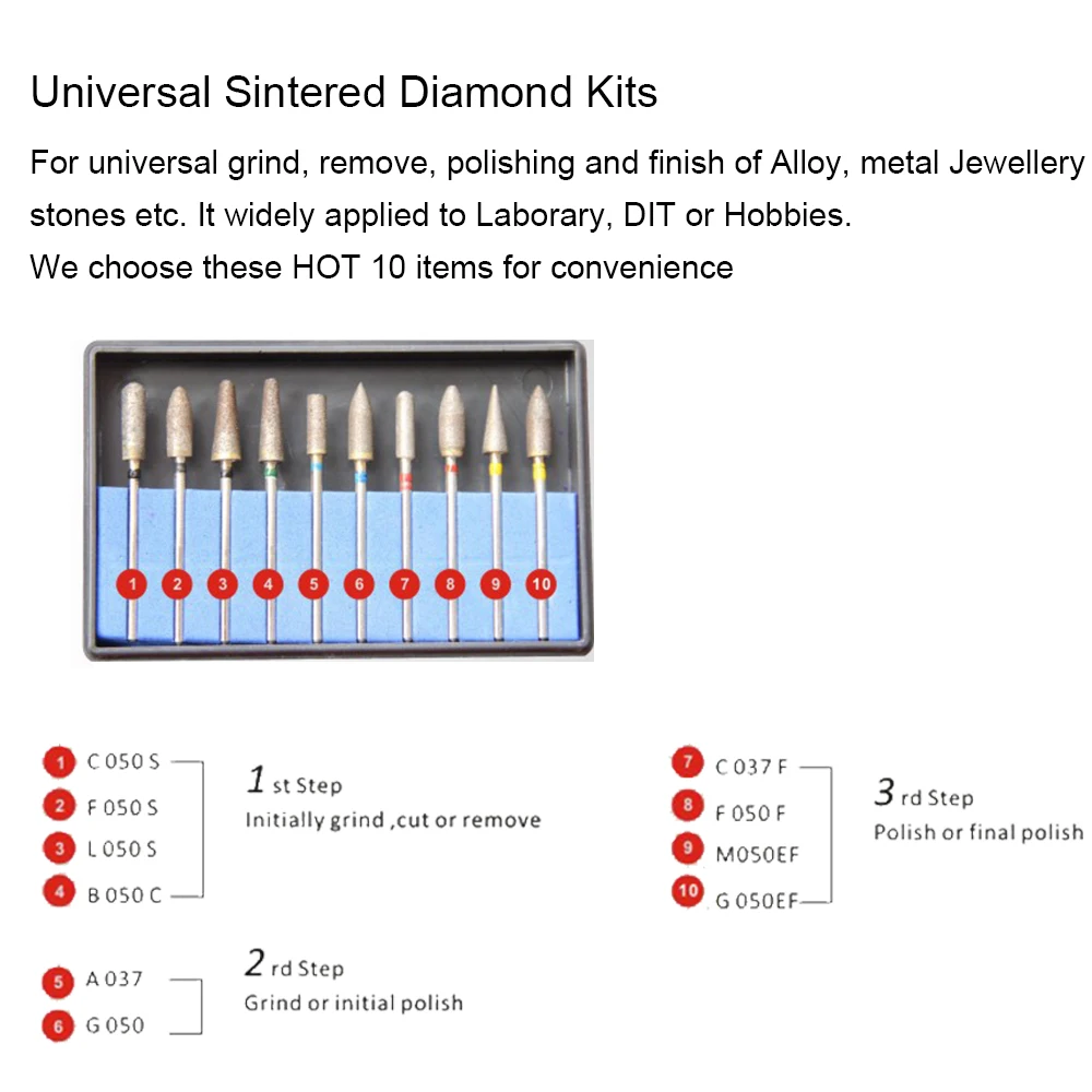 10 pcs/box Dental HP Sintered Diamond Burs KIT Universal Dental Dentistry Burs Cutting Drills Dentist Lab Material Steel Prepare