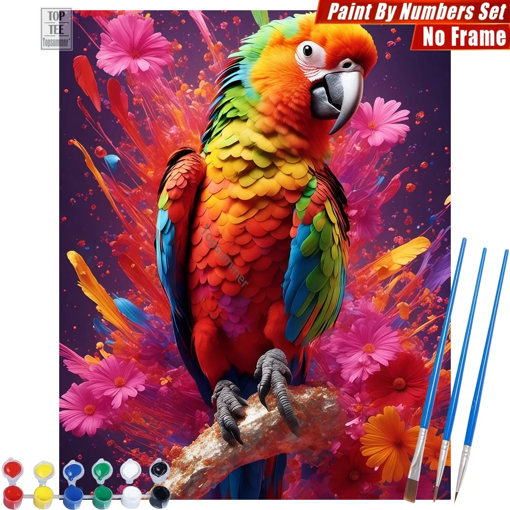 

Набор для рисования по номерам «Яркий попугай на ветке» — Цветочные узоры, брызги краски, настенное искусство, декор для дома, подарок на День мёртвых для мамы