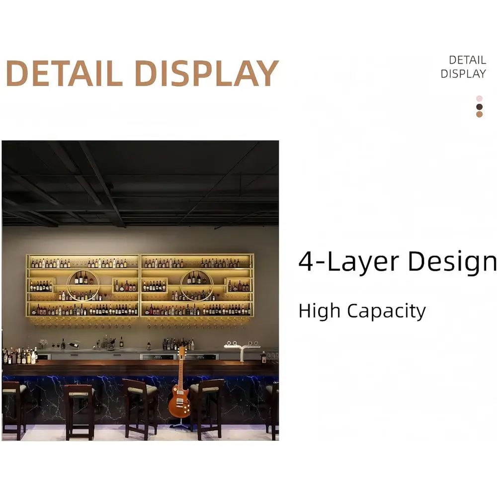 Contemporary Metal and Wood Wine Rack with Glass Holders for Home Bar and Kitchen, Black