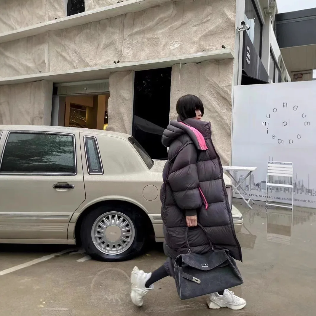 2025年冬新作 レディース ホワイトダックダウンコート ロング丈 暖かい ゆったり パフジャケット 厚手 フード付き パーカー アウター オーバーサイズ