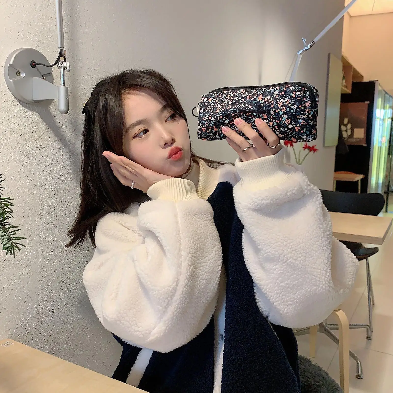 

Pencil Bag Cute 2 Pieces Pencil Pouch Aesthetic Bag 3D Floral Embroidery Holder Organizer Box For Stationery School College