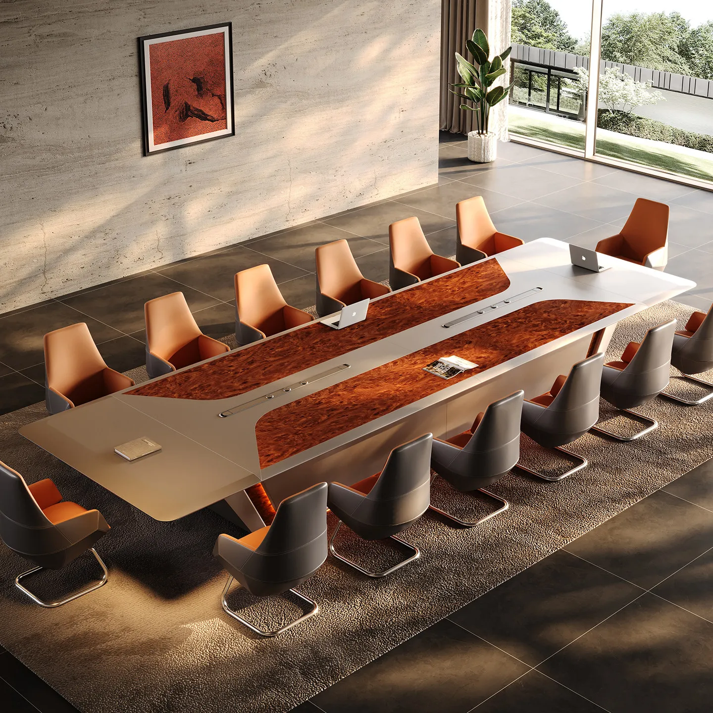 Large High-end Modern Minimalist square Conference Table Chair Set MDF Material Modular Design 12-seater Hotel Office Furniture