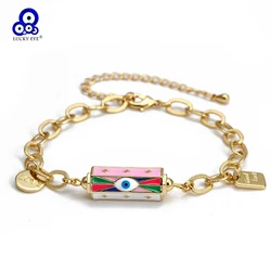 Lucky Eye Cuban Link Chain Charms Bracelet Enamel Evil Eye Love Pendant Bracelet Adjustable for Women Girls Men Jewelry BT338