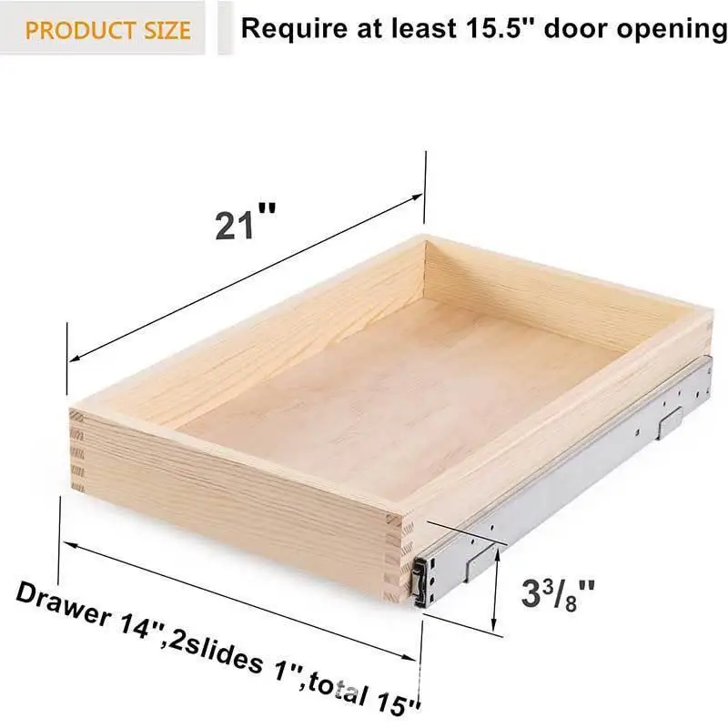 Wooden Drawer Type Storage Box Adjustable Kitchen Spice Pull out Storage Box Wooden Track Sliding Drawer Home Organizer