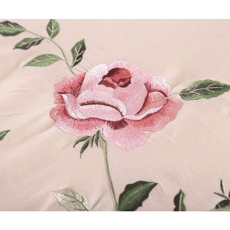 WASART Rose flora embroidery design flat bed sheet solid colour cotton twill linen bedding luxury home textiles queen king size