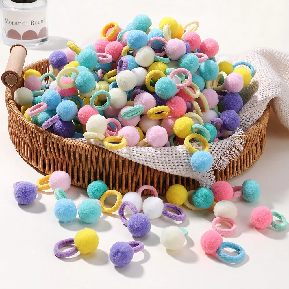 

20/40Pcs Kids cute Elastic Hair Bands Girls Plush Ball Rubber Band Baby boutique Hair Accessories