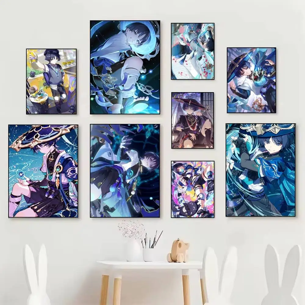 Anime Game Genshin Impact Scaramouche Wanderer Posters Self Adhesive Waterproof Ideal For Living Room Bedroom Bar Decoration