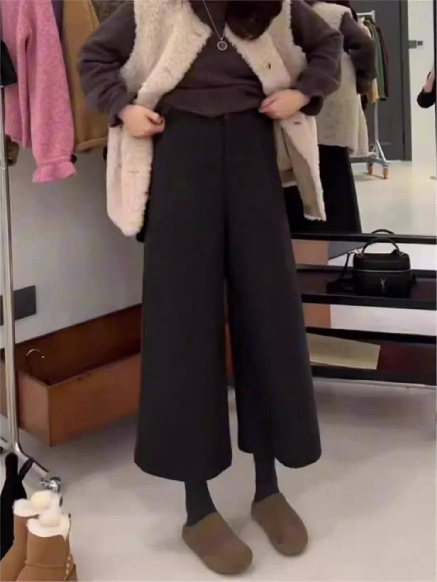 

Bla High Waist Wide Leg Pants Autumn Winter plus Size Women's Clothing Hiding Hip Korean Sle Commute Windbreaker