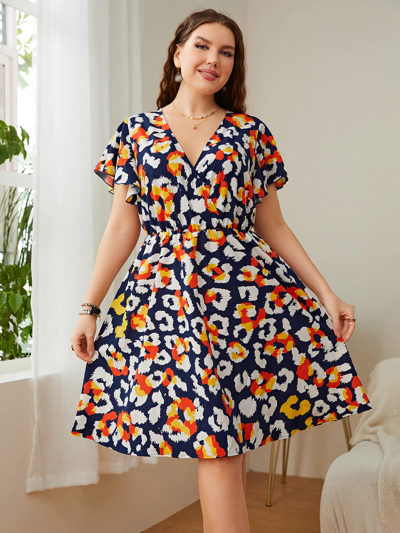 Large Size Elegant Women\'s Dresses for Party 2024 Casual Floral Print Summer Short Sleeve Dress Plus Size Clothing 3XL 4XL