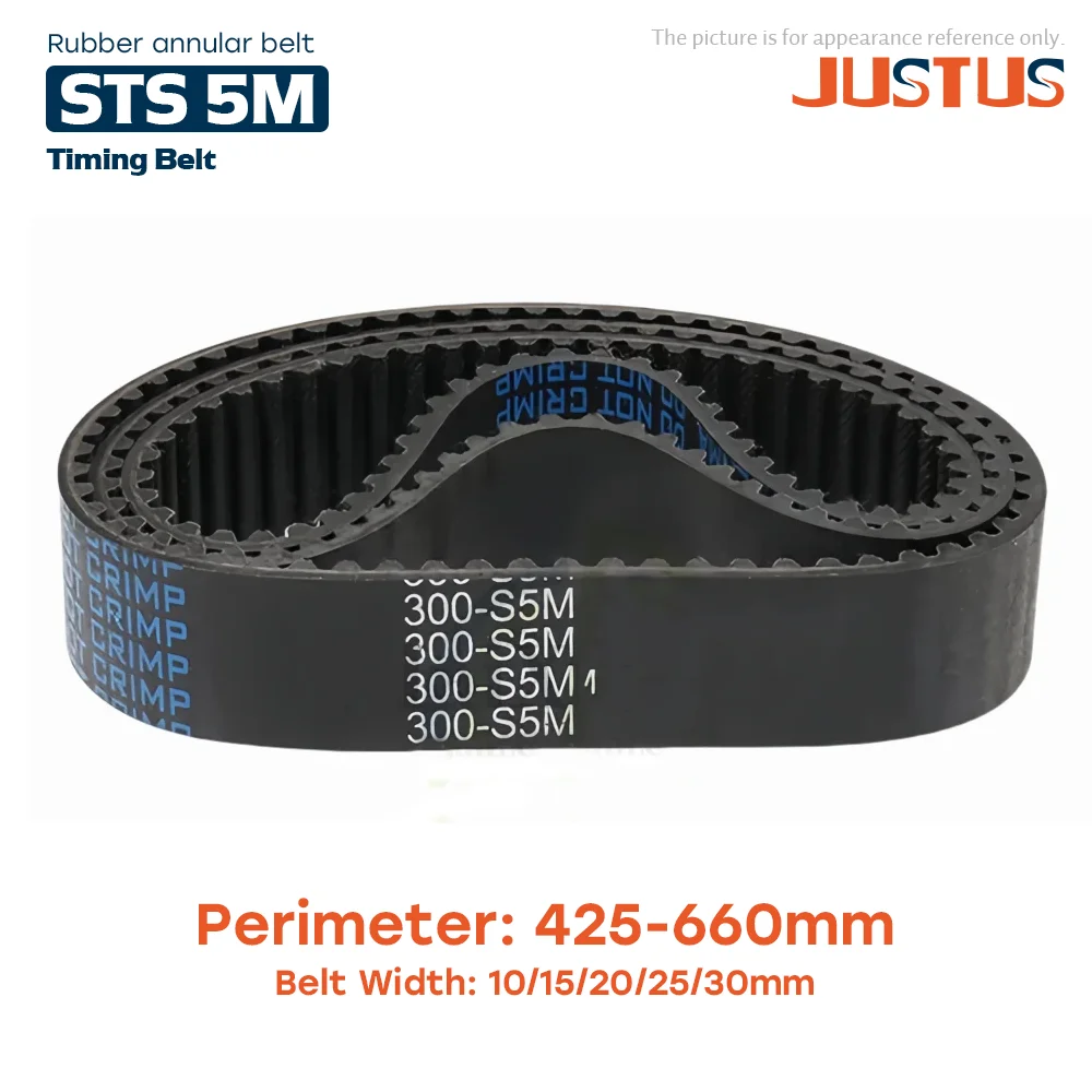 STS 5M Semicircular Arc Tooth S5M Rubber Closed-loop Synchronous Belt Length 425-660mm Width=10/15/20/25/30mm Pitch 5mm