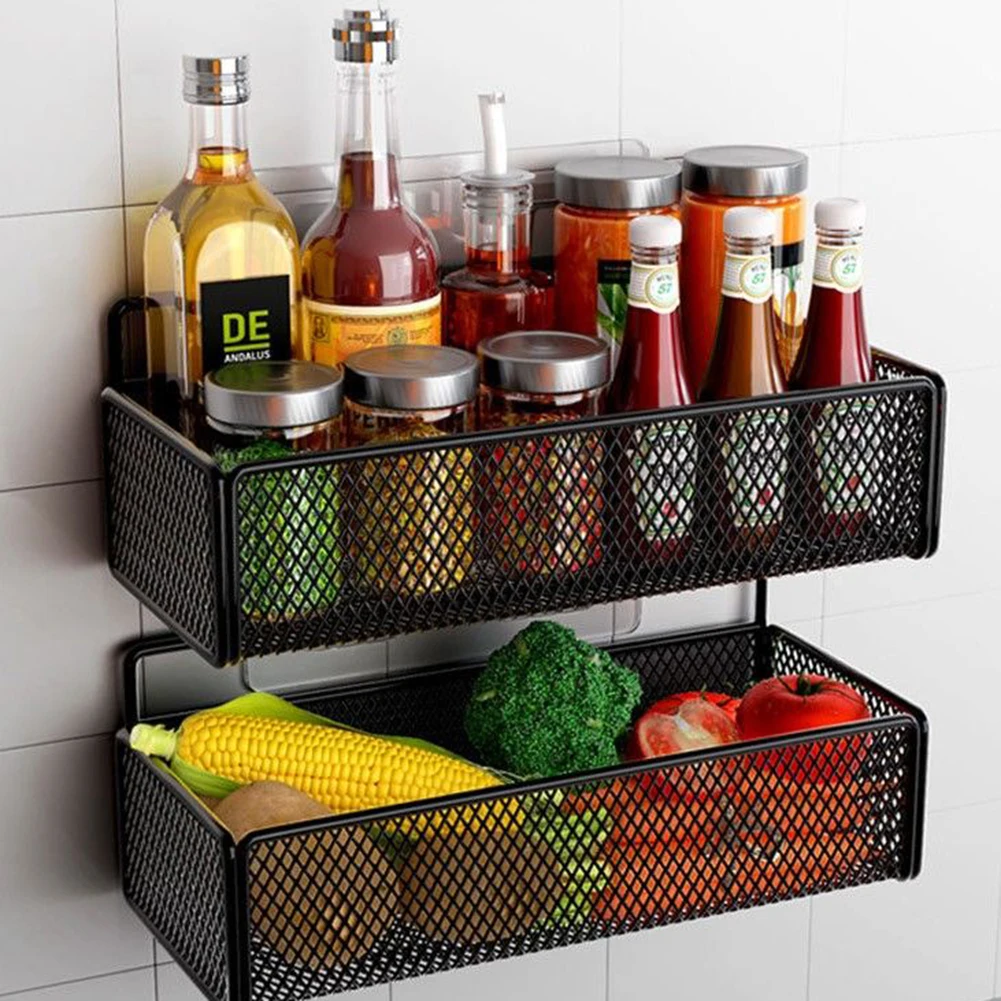 Kitchen Storage Rack Punching Wall Hanging Drained Vegetable Basket Storage Basket For Storaging Seasoning Scallions Ginger