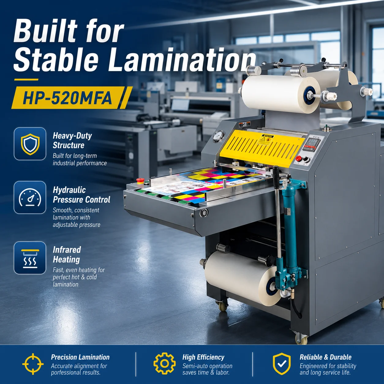 HP-520MFA Hydraulic Semi Automatic Hot Cold Roll Laminating Machine Thermal Film Laminator CE Certification For Printing Wood