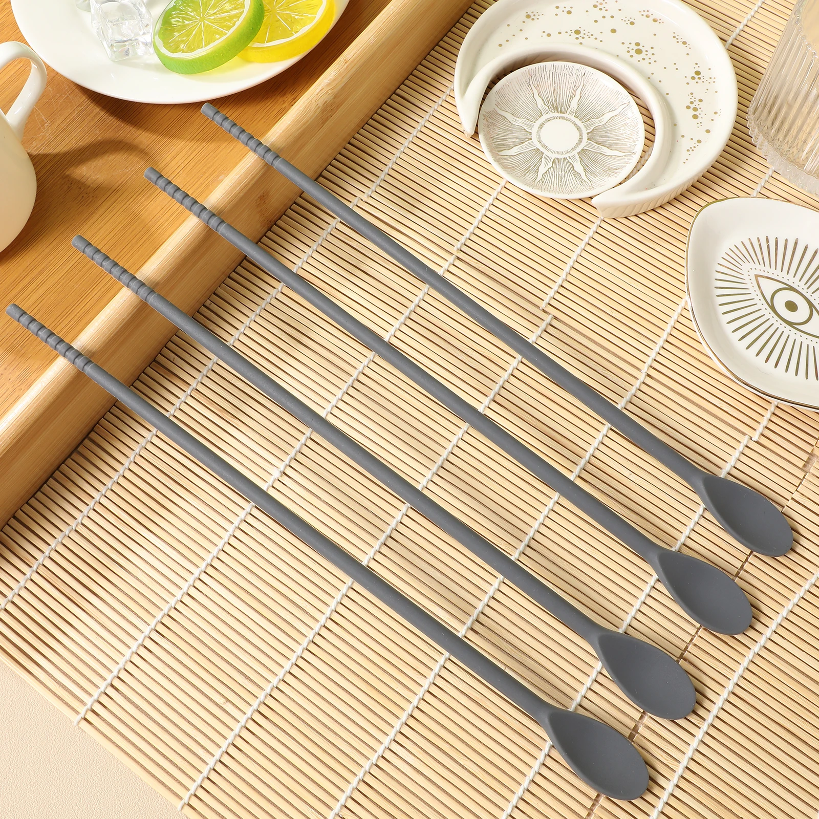 

2 Pairs Silicone Chopsticks Spoons Stirring Rods Kitchen Cooking Bar Travel Gadgets Dual End Craftsmanship