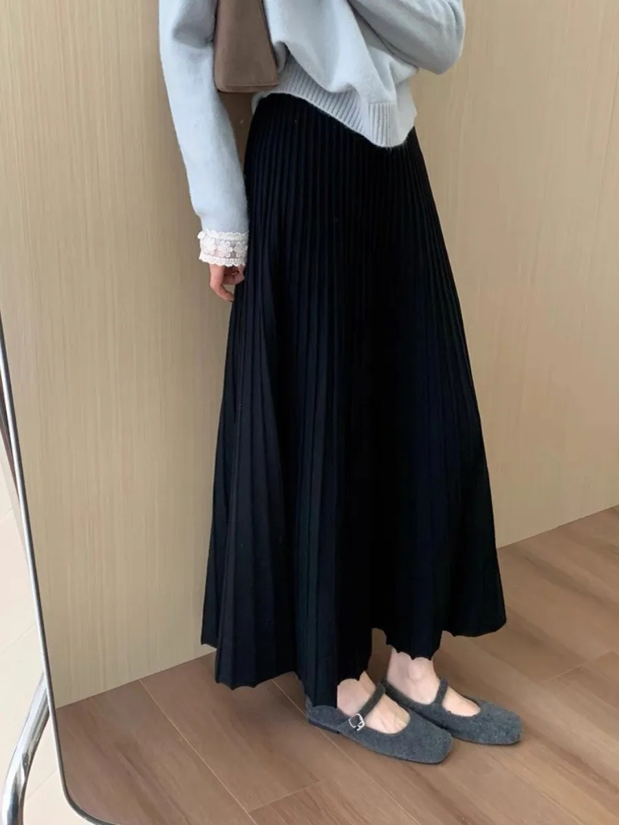 

Emily Clud Thiened Camere f Skirt High Waist Autumn Winter Women's Faion Pleated Skirt Ele Drapey Midi Length