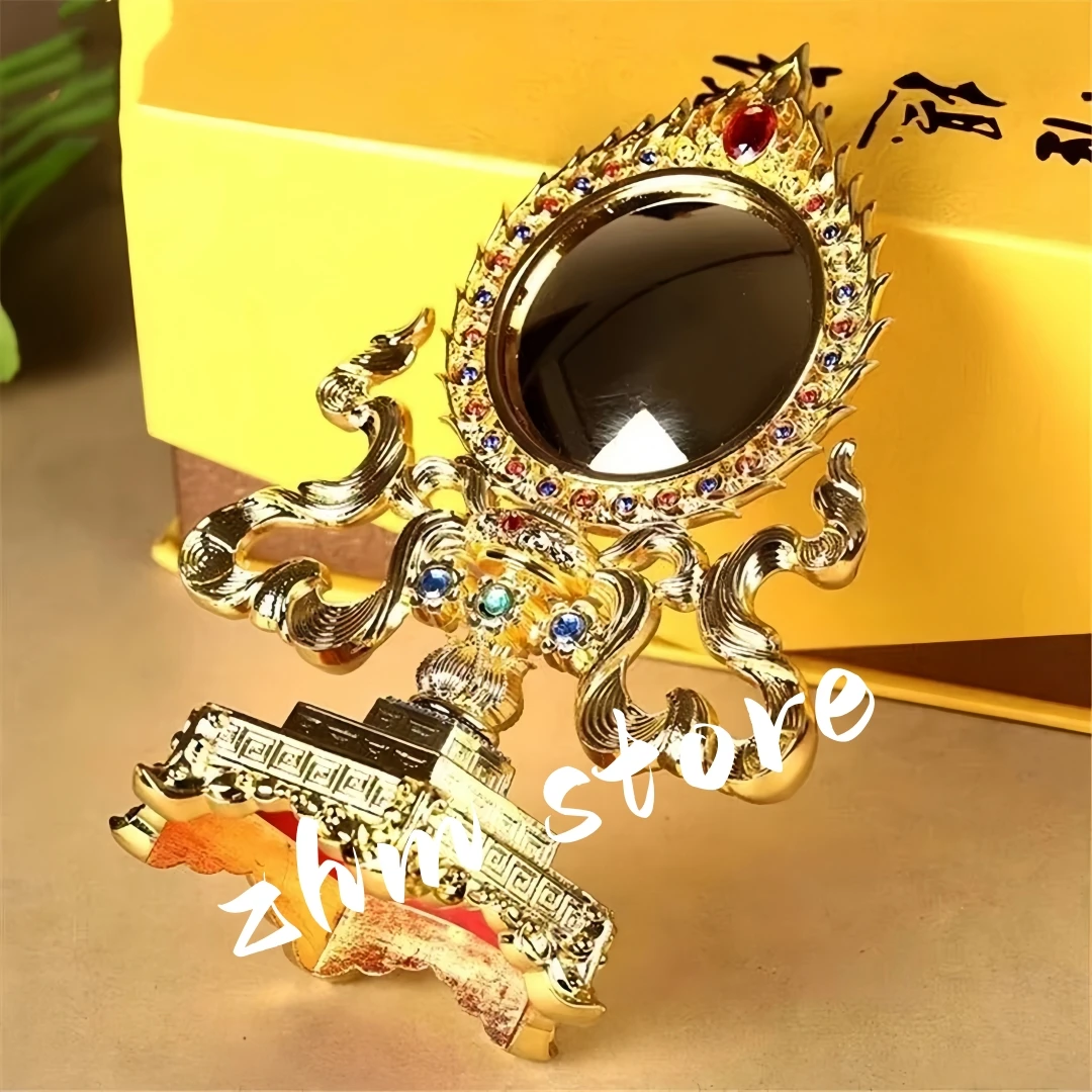 

Gold Buddhist Tantric Mirror Alloy Handicraft Auspicious Tibetan Tribute Buddhism Home Gift Collection Indoor Desktop Decorative