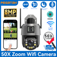 8MP 50X Zoom PTZ Camera Wifi Dual Lens 4K 20X Outdoor Surveillance Camera 393ft Ultra Long IR Vision Distance ONVIF Security