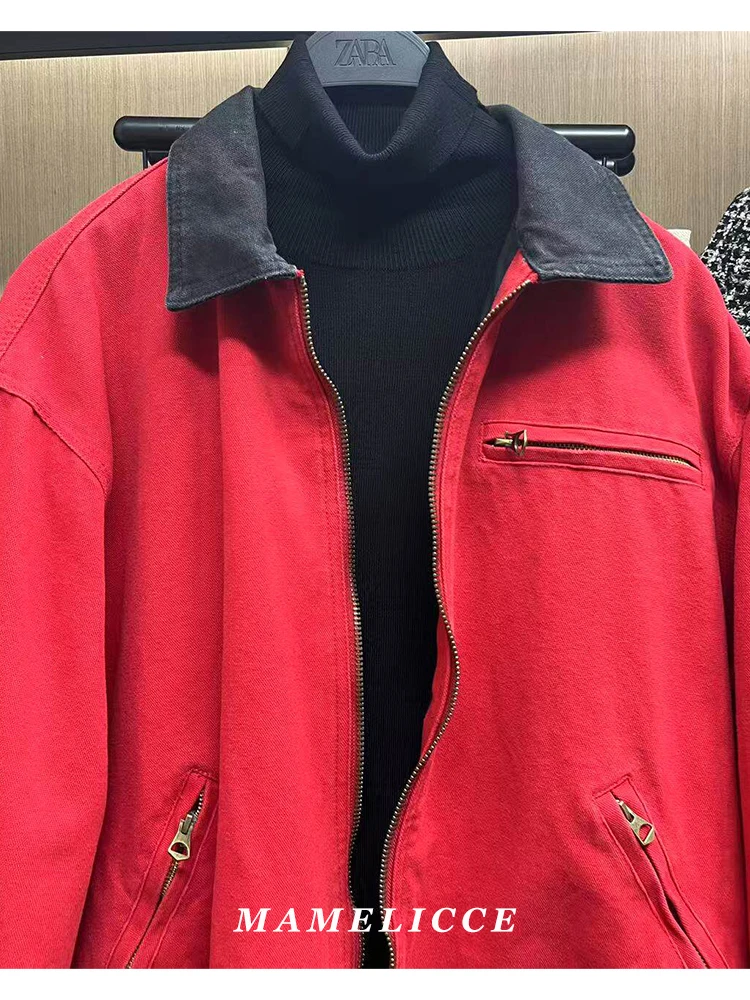MAMELICCE Original design Spring New Men's washed loose lapel jacket American vintage cargo coat Men's clothing tops