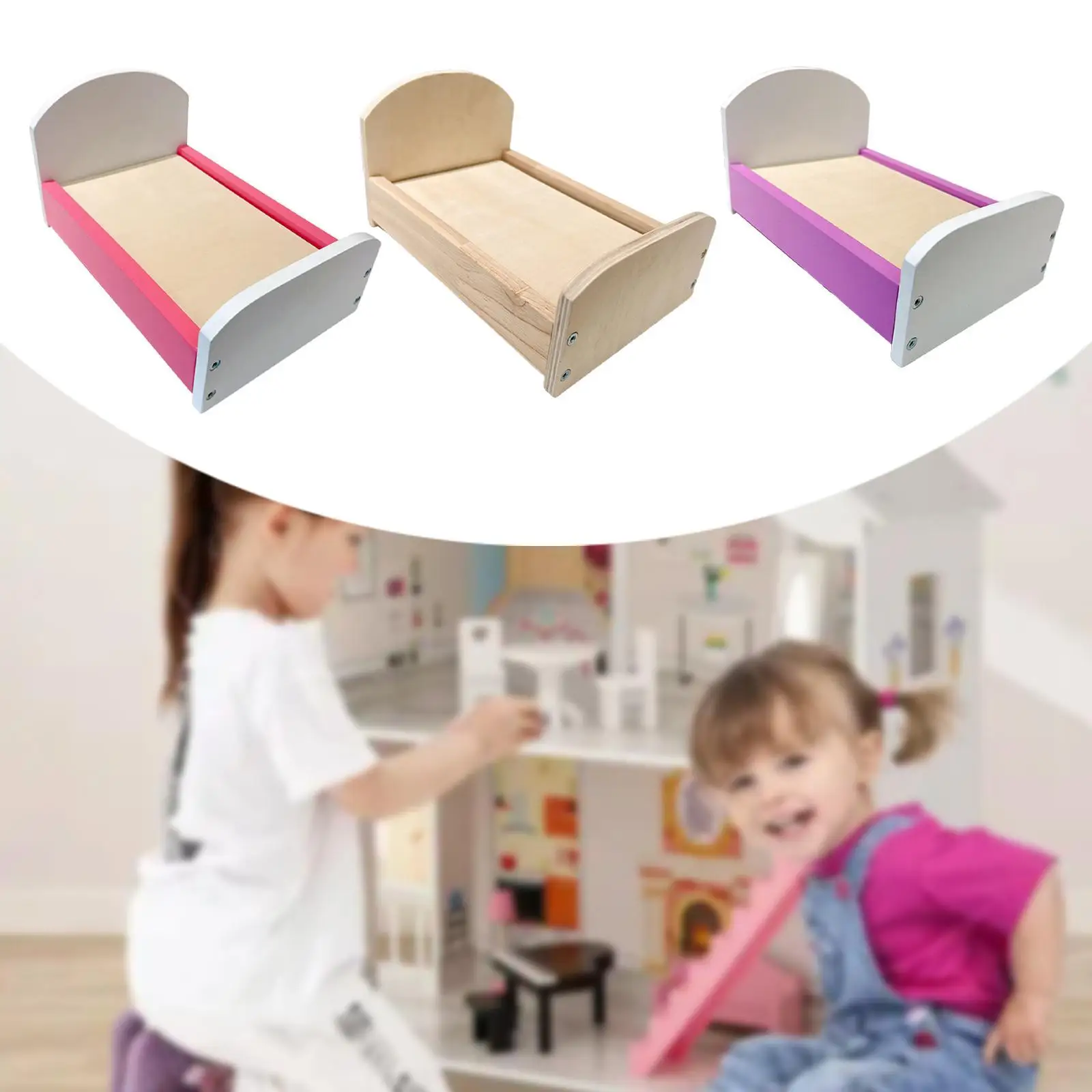 เตียงตุ๊กตาขนาด 1/12 เฟอร์นิเจอร์ตุ๊กตา ของเล่นบทบาทสมมติ เล่นสมมติ DIY เตียงจิ๋วสำหรับถ่ายภาพ ตกแต่งไดโอรามา อุปกรณ์ตกแต่ง