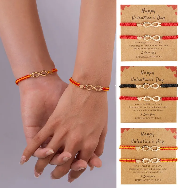 Valentine's Day Gift Love Bracelet Set Adjustable Weaving Unlimited Symbols Couple's Hand Rope Female