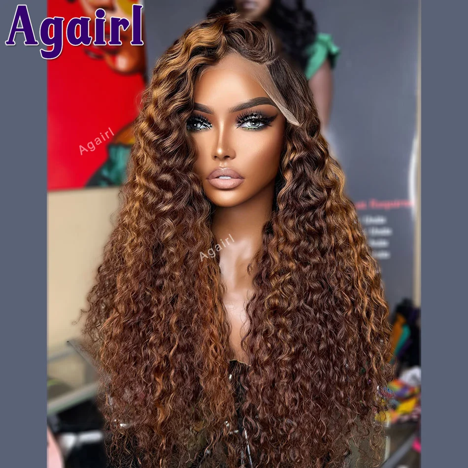 

Highlight Ginger Brown 13x6 Water Wave Lace Frontal Wigs Transparent Lace Front Curly Human Hair Wigs For Women 6X4 Closure Wigs