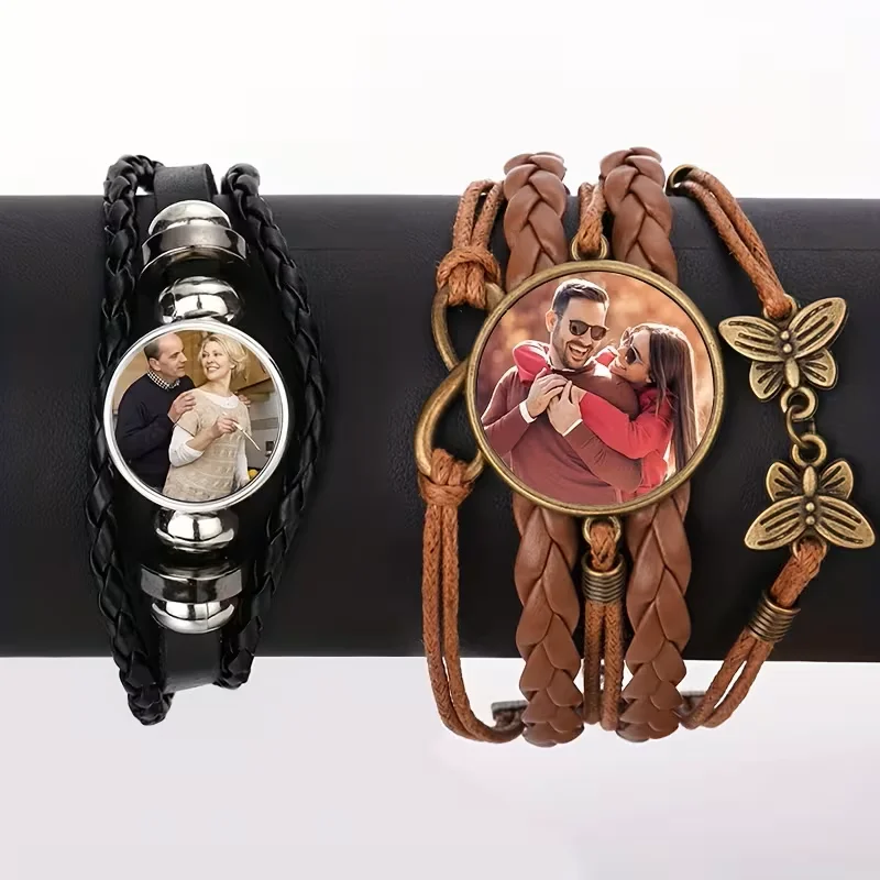 Personalised picture men's faux leather cord bracelet, DIY picture bracelet, customised Father's Day, holiday and birthday gift