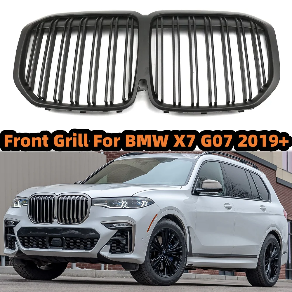 

For BMW X7 G07 2019 2020 2021 2022 Car Front Kidney Bumper Grill Glossy Black Grille Double Car Racing Grilles Replacement Part