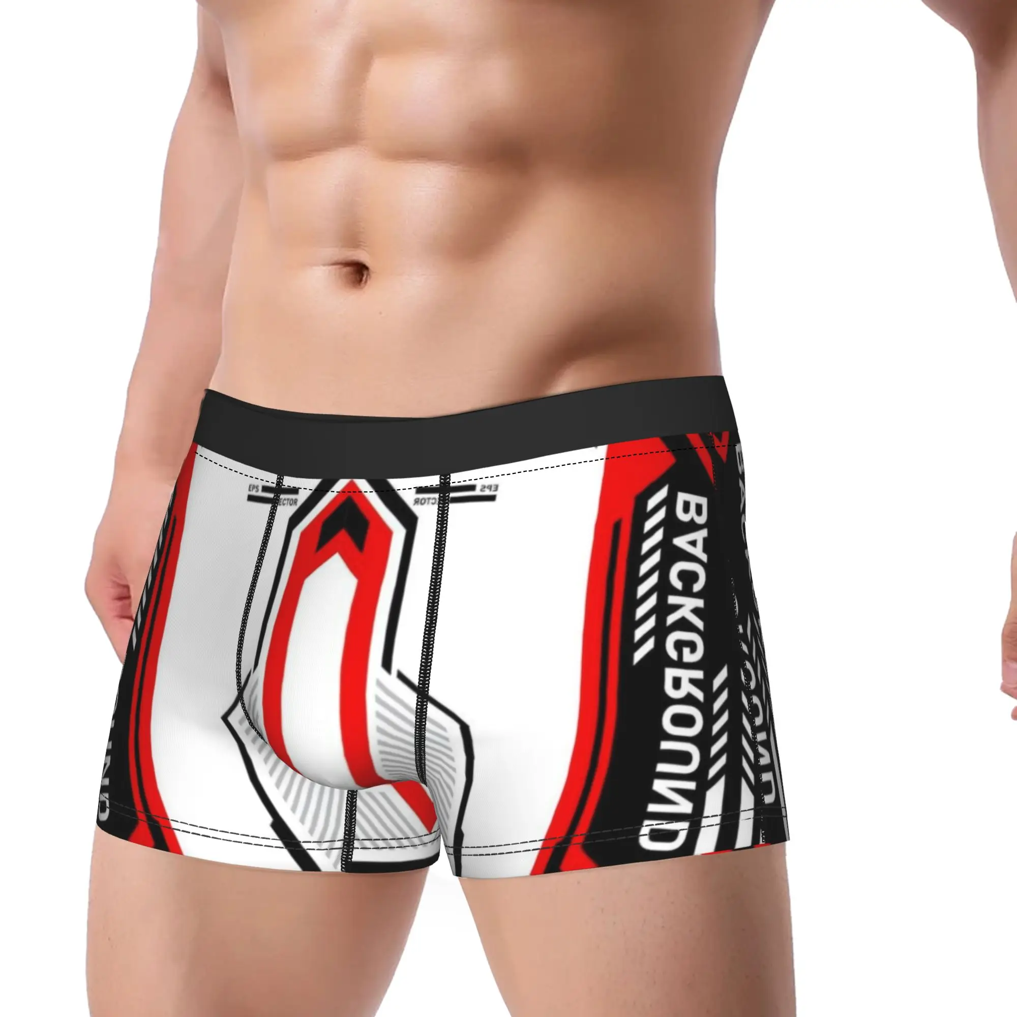 Red Black White Sports Jersey Abstract Pattern  Underpants Breathbale Panties Men's Underwear Comfortable Shorts Boxer Briefs