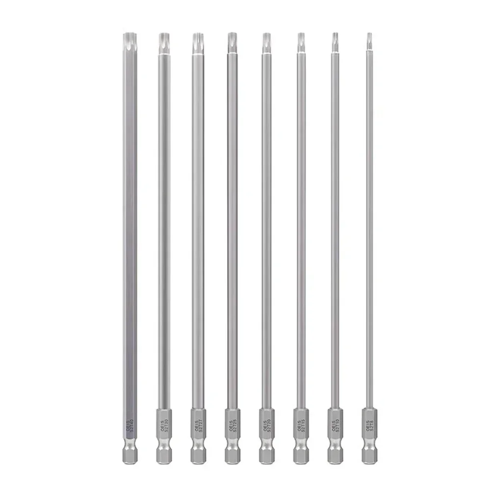 8Pcs 200mm Torx Head Screwdriver Bit Set Steel T8/T10/T15/T20/T25/T27/T30/T40 Long Drill Bits 1/4