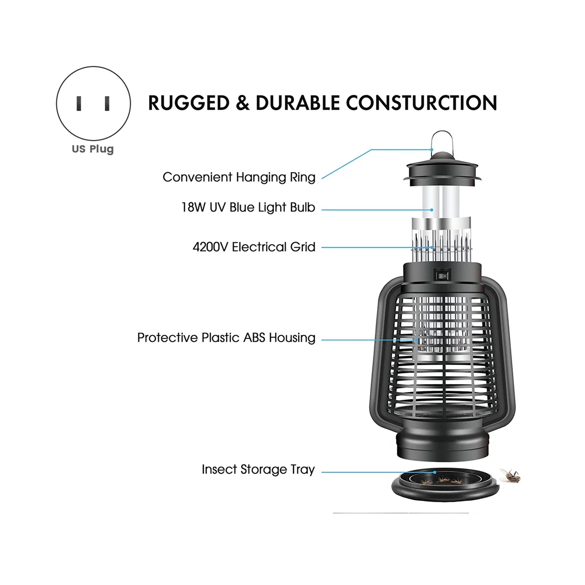 Exterminador de insectos eléctrico para exteriores, potente trampa para moscas para Patio, Patio trasero y hogar, enchufe estadounidense para interiores