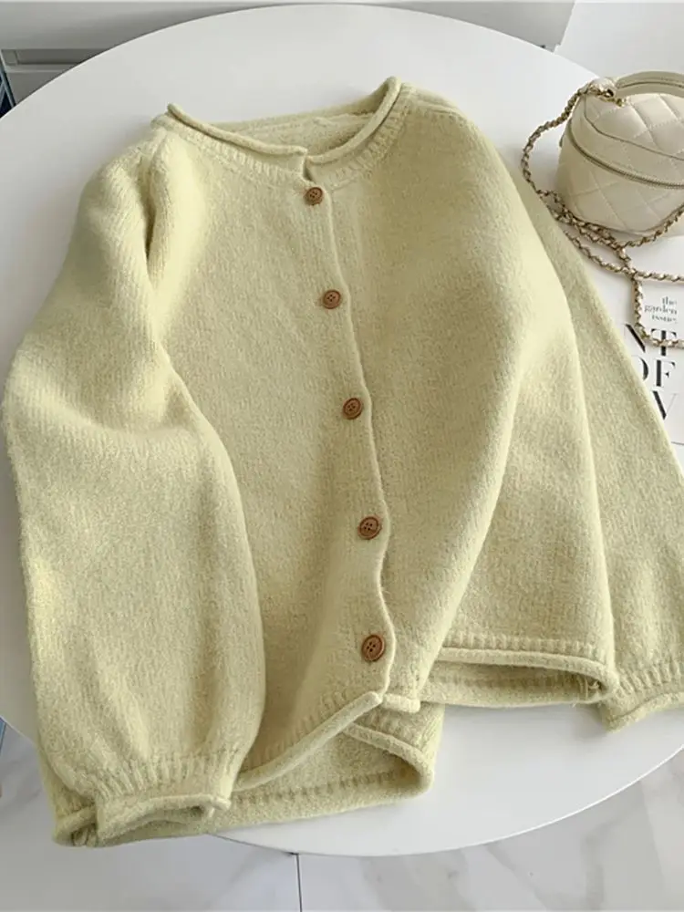 Women\'s Knitwear Coats Korean Style Rolled Edge Sweater Knitted Cardigans Trendy Solid Color Casual Soft Knit Cardigan Tops