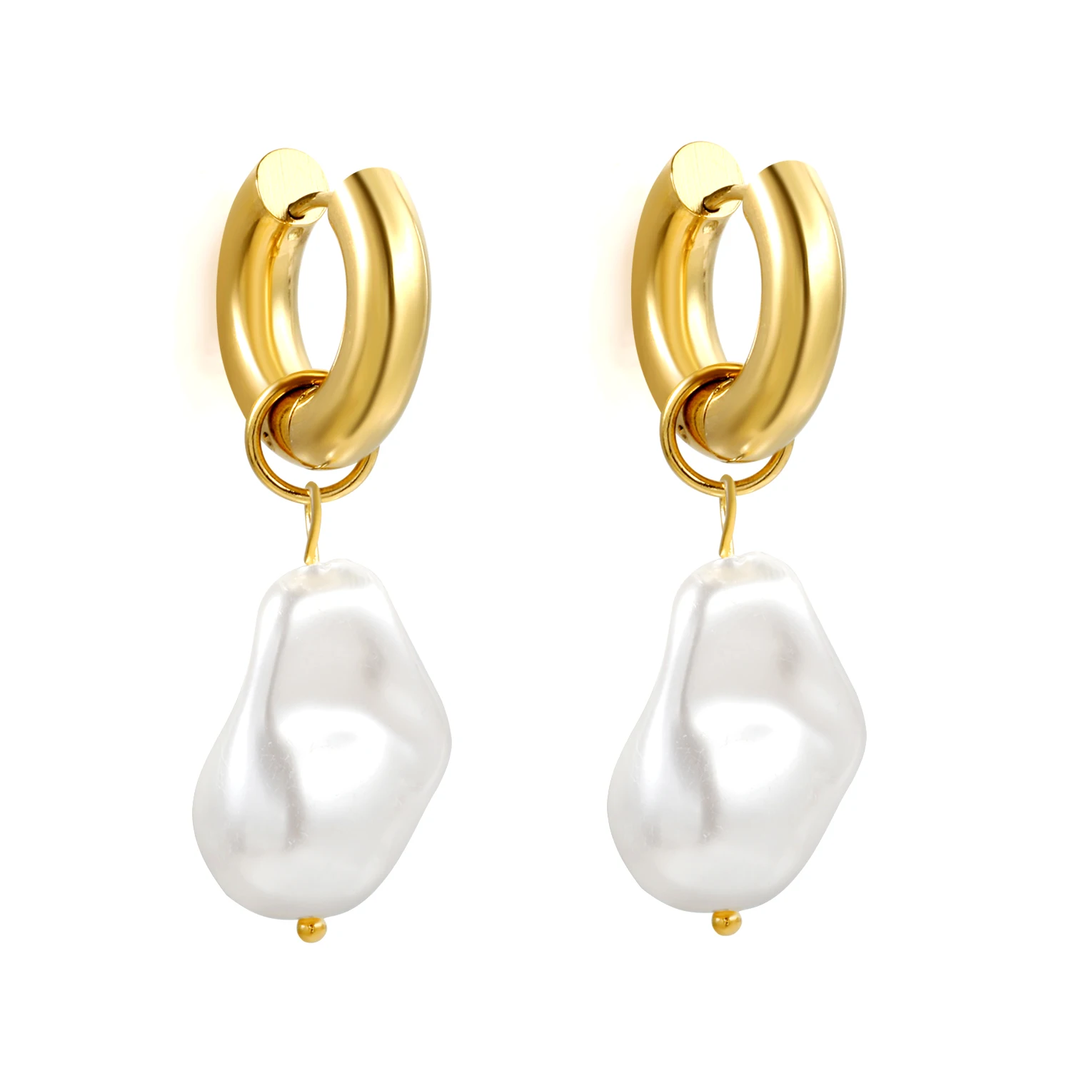 Einzigartiges Design, modischer Schmuck aus Edelstahl, unregelmäßige, weiße Kunstperlen, farbechte Ohrringe für Damen und Mädchen.
