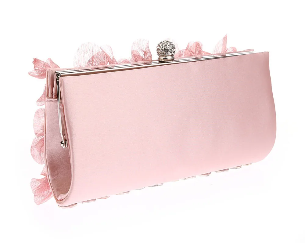 Elegant Women Crystal Bling Diamond Day Clutches Pink Flower Party Bridal Wedding Handbags and Purses Banquet Chain Evening Bags