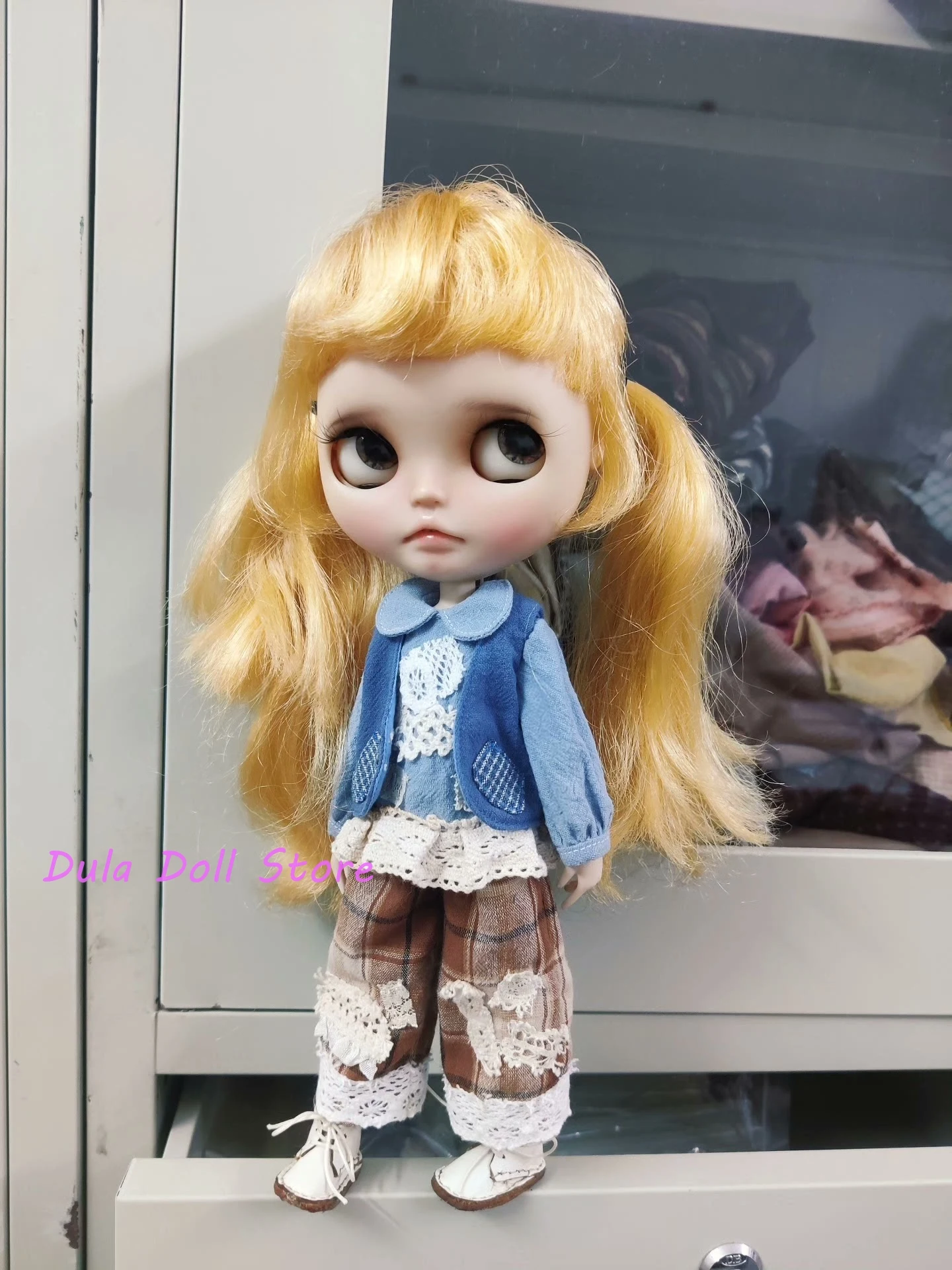 

Dula Doll Clothes Dress Casual powder blue crewneck top vest pants set Blythe ob24 ob22 Azone Licca ICY JerryB 1/6 Doll