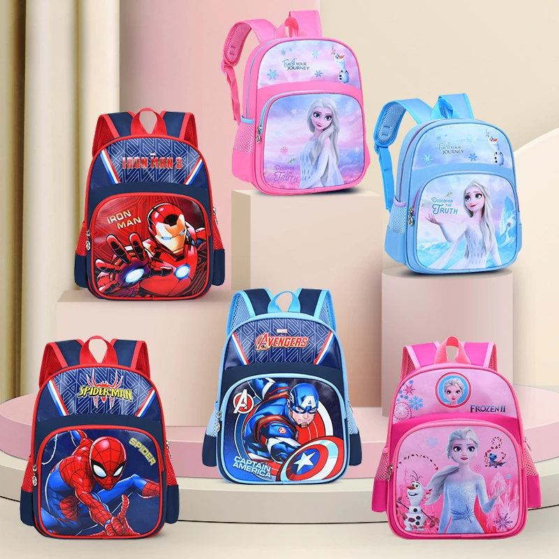 Disney-Mochila congelada para crianças, Elsa, Homem-Aranha, bolsa de escola fofa, presente para meninas