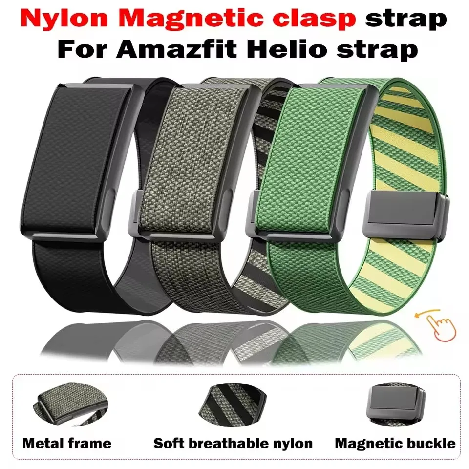 Premium Elastic Nylon Replacement Watch Strap for Amazfit Helio, Adjustable Sport Fitness Tracker Wristband Accessories