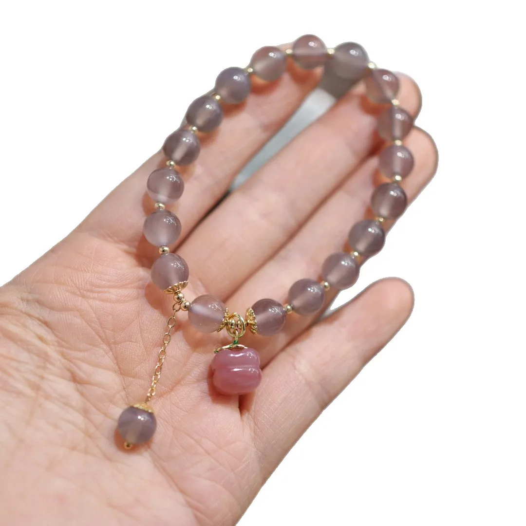 

Natural Smoky Purple Agate Salt Source Agate Persimmon Beaded Bracelet for Women Elegant Prayer Bead Hand Jewelry Gifts