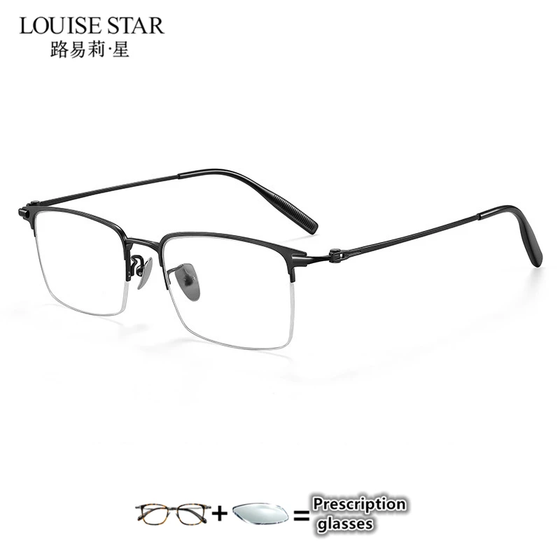 Men's business pure titanium semi frameless square eyeglass frame prescription optical glasses myopia astigmatism multifocal